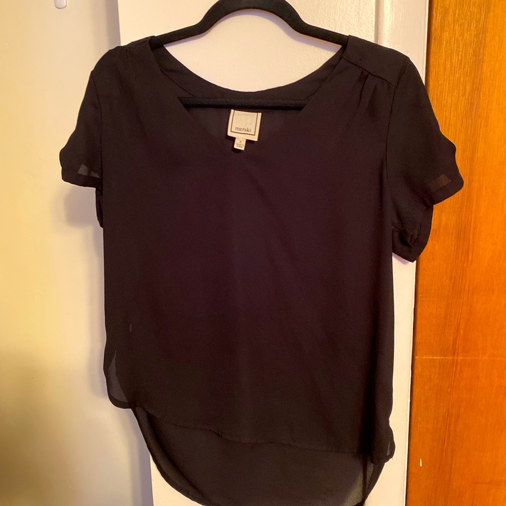 Meraki Black Chiffon Blouse | Black Short Sleeve Chiffon Blouse